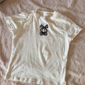 White T-Shirt with Bow Graphic